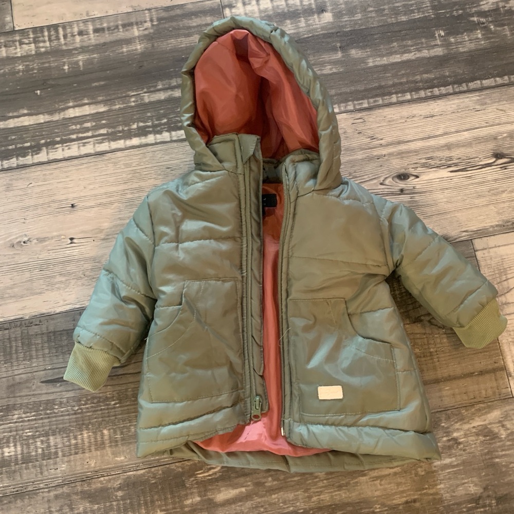 7 For All Mankind Kids Puffer Jacket - Sage and Peach